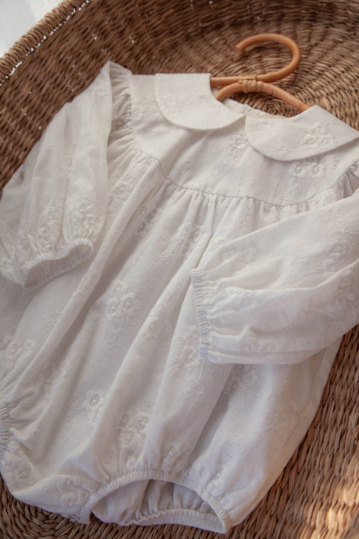 Minnie & Monty - White/Embroidered Long Sleeve Romper