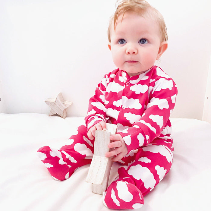 Unisex Baby Cotton Sleepsuit (Onesie) – Pink Cloud Print