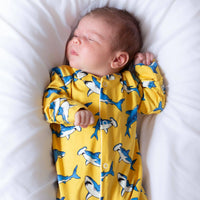 Unisex Baby Cotton Sleepsuit (Onesie) – Yellow shark Print