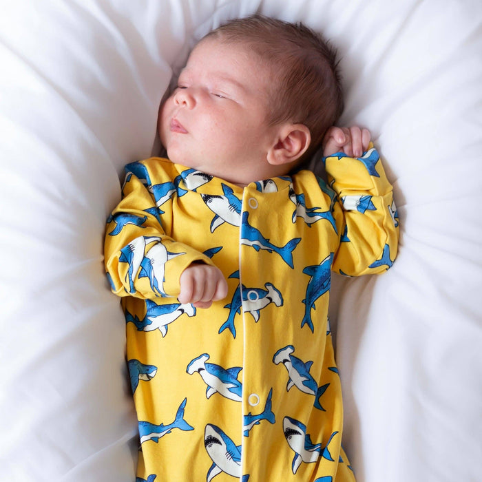 Unisex Baby Cotton Sleepsuit (Onesie) – Yellow shark Print