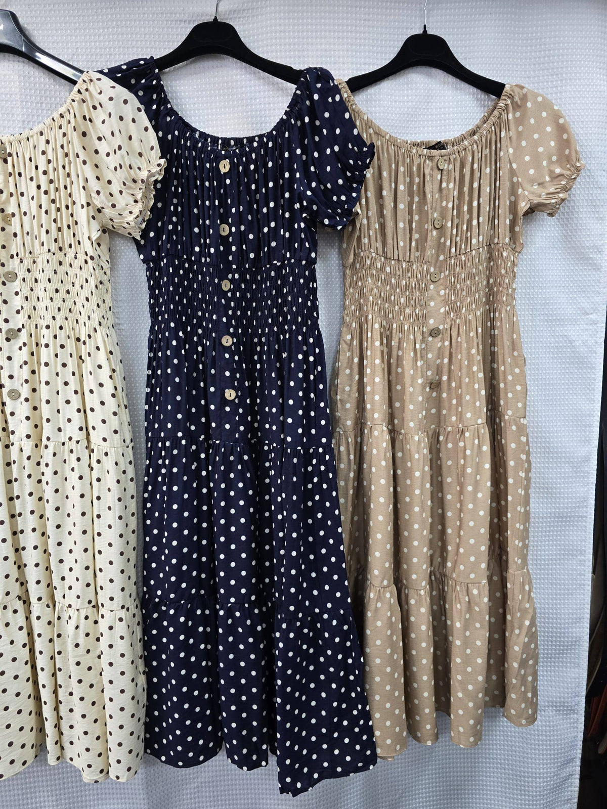 Priya Polka Dot Midi Bardot Dress