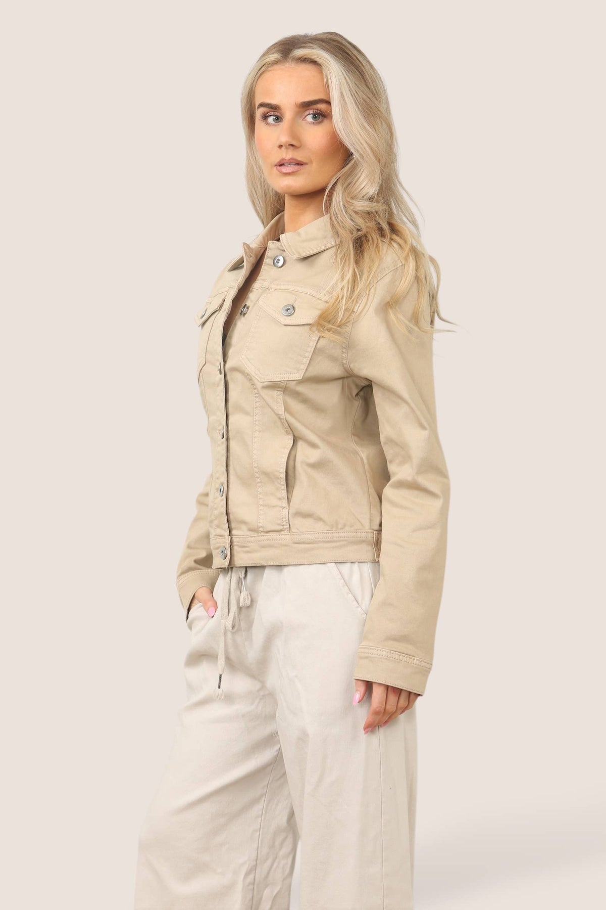 Kurt Muller Light Mocha Brown Denim Cotton Stretch Jacket