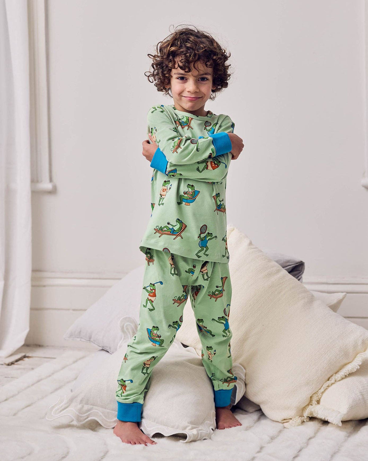 Kids Organic Cotton Sports Frogs Print Long Pyjama Set