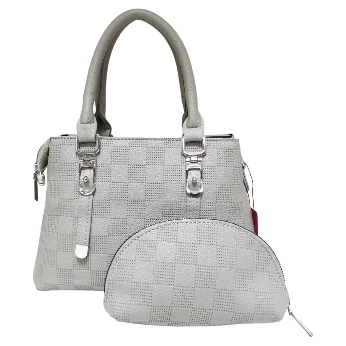 Soft Check Print Silver Toned 3 Compartment 2 in 1 Bag-Y883