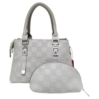 Soft Check Print Silver Toned 3 Compartment 2 in 1 Bag-Y883