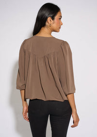 Mocha Lace Trim Bubble Hem Blouse