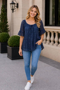 Italian Womens Crochet Lace Top – Boho Tie Neck Tunic Flared Sleeve Blouse UK 8–20