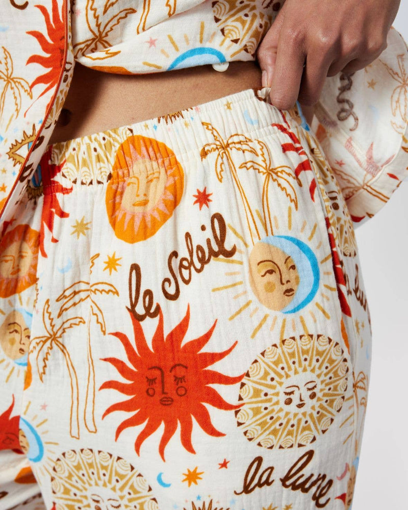 Chelsea Peers - Cotton Cheesecloth Sun & Moon Short Sleeve Long Trouser Pyjama Set