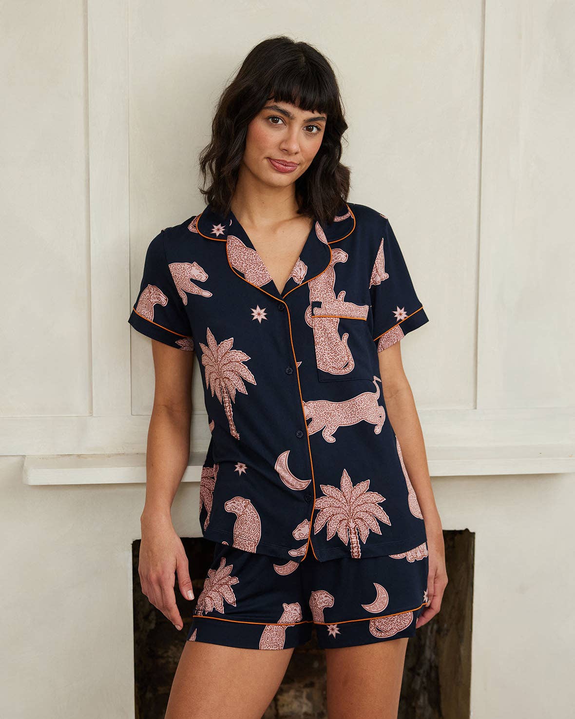 Chelsea Peers - Midnight Leopard Short Pyjama Set