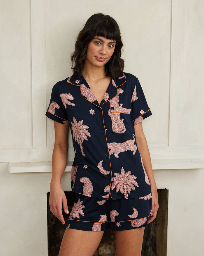 Chelsea Peers - Midnight Leopard Short Pyjama Set