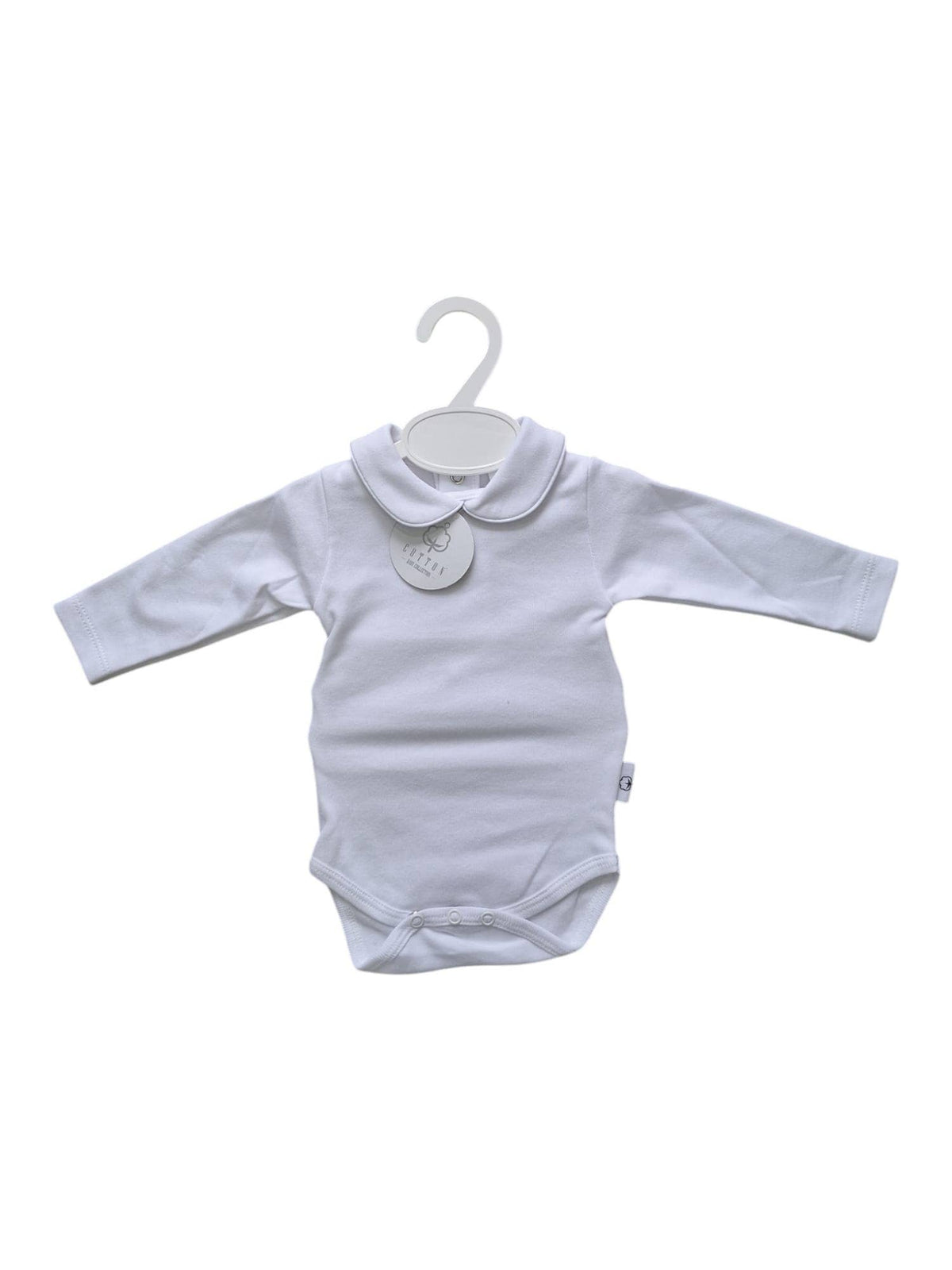 Baby white collared body suit Long sleeved : 177 Brushed body unisex model