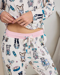 Petite Tennis Dogs Print Long Pyjama Set - Cream