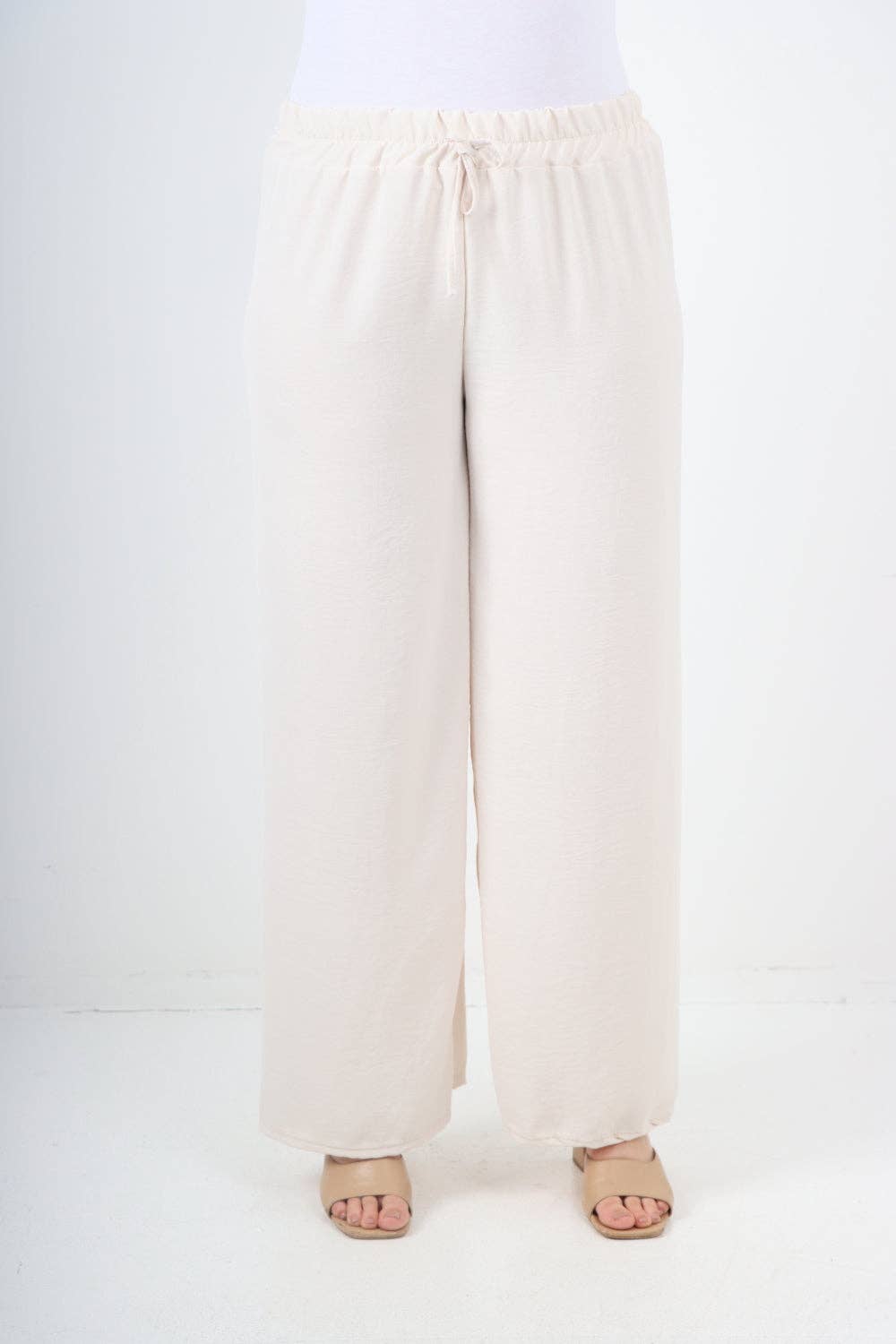 Italian Elastic Waistband Drawstring Wide Leg Trousers