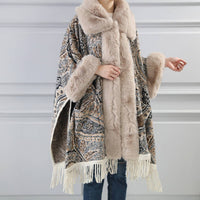 Luxurious Paisley Cape with Faux Fur Collar and Cuffs