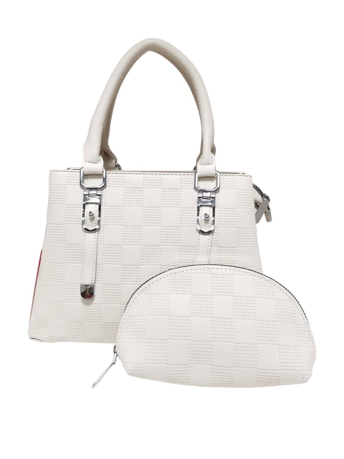 Soft Check Print Silver Toned 3 Compartment 2 in 1 Bag-Y883