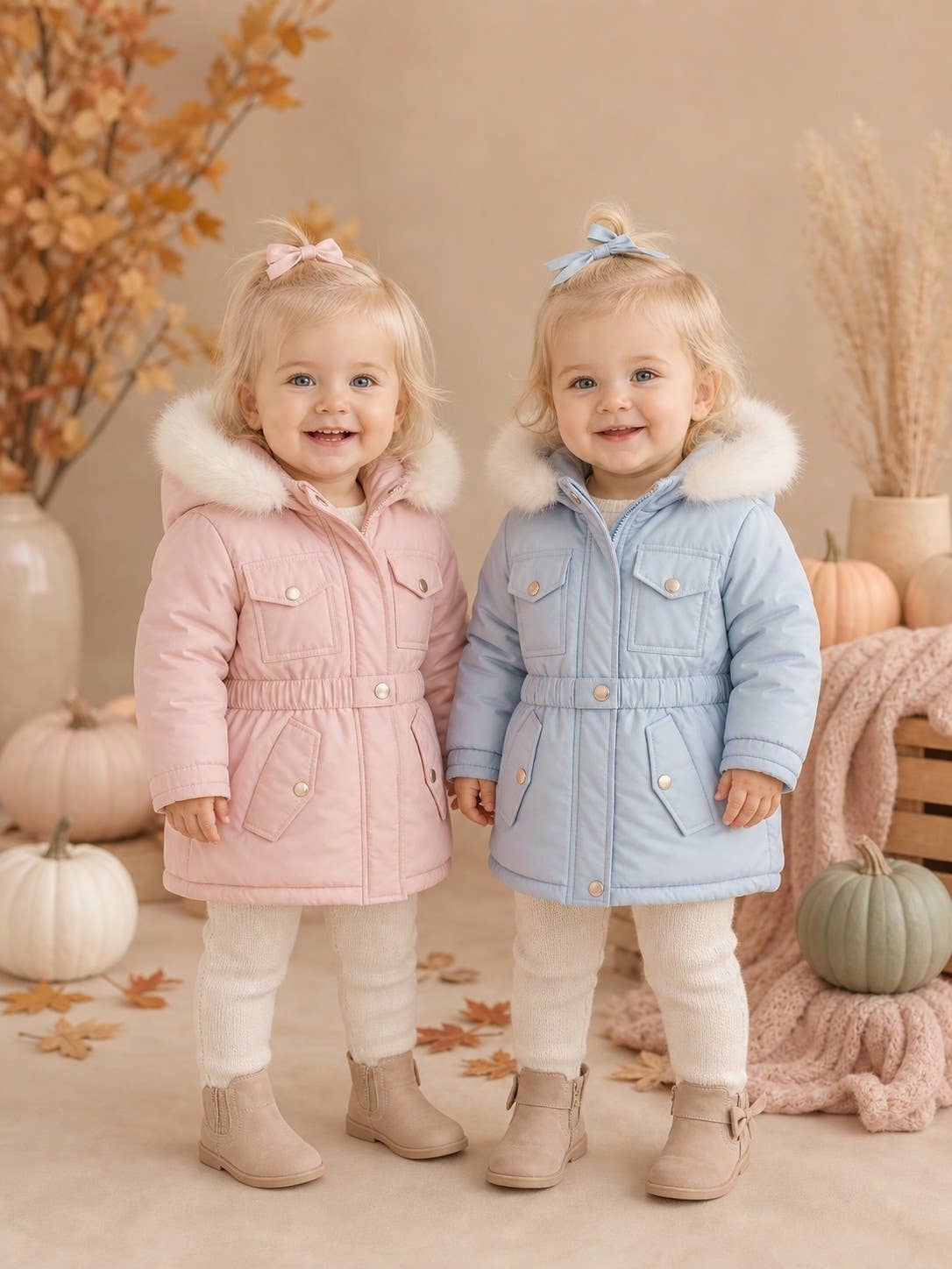 Girls padded coat with pockets - Available in Blue & Pink - BK1600 A