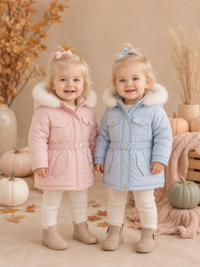 Girls padded coat with pockets - Available in Blue & Pink - BK1600 A
