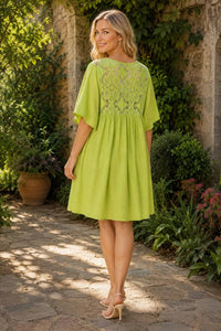 Italian Womens Floral Lace Cotton Smock Dress – Oversized Boho Tunic Dress UK 8–20