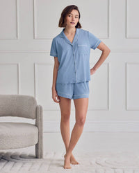 TENCEL™ Modal Short Button Up Pyjama Set - Blue