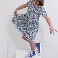 Girls Short Sleeve Cotton Dress - Willow Flower print