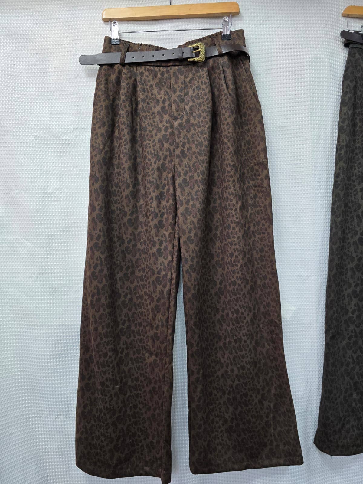 Animal Suedette Belted Wide Leg Trousers: Black