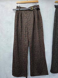 Animal Suedette Belted Wide Leg Trousers: Black