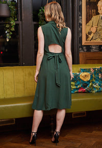 Sleeveless Midi A-line Shirt Dress with Back Detail in Green