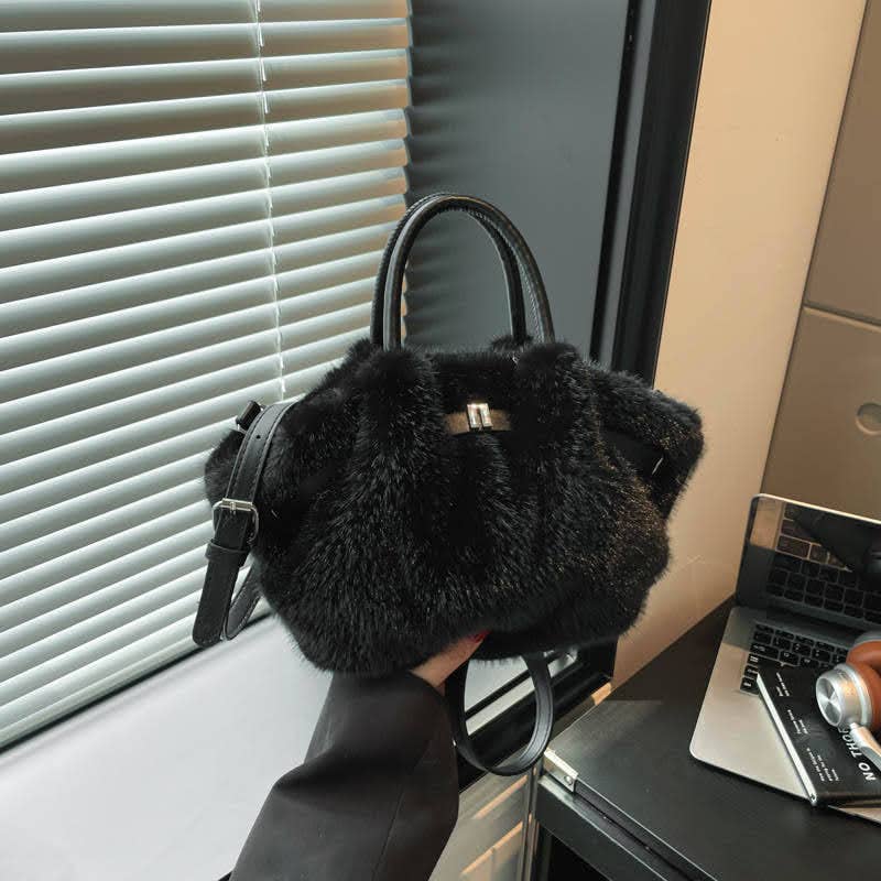 Small Soft Faux Fur Magnetic Closure Top Handle Bag - More Colours Available
