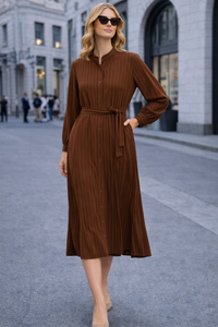 Striped Shirt Dress with Waist Tie