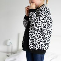 Unisex Grey Leopard Kids Bomber Jacket – Lightweight Fleece