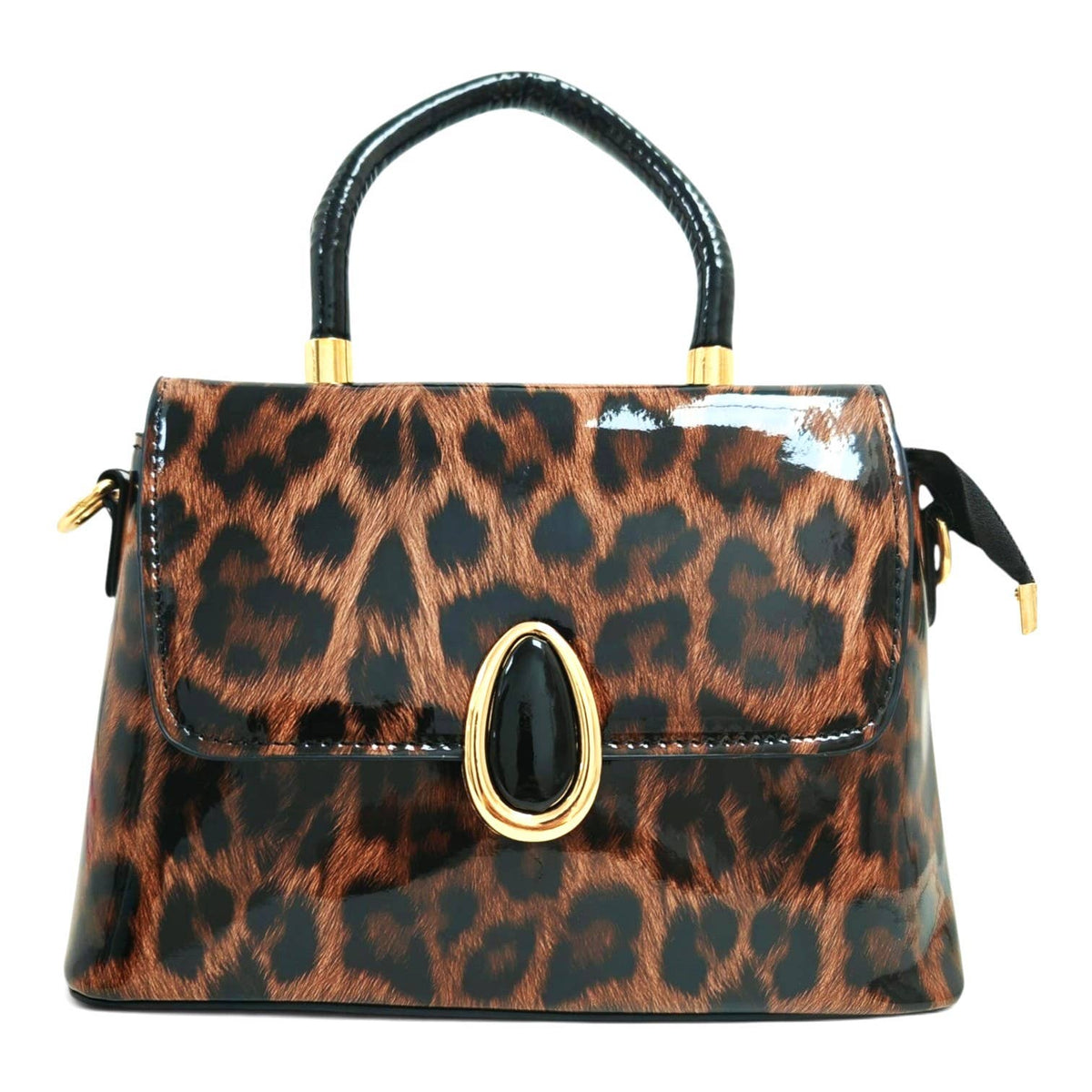 Elegant Glossy Leopard Print Top Handle Handbag-912-2