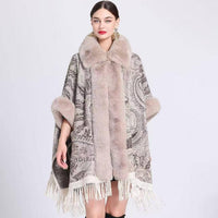 Luxurious Paisley Cape with Faux Fur Collar and Cuffs