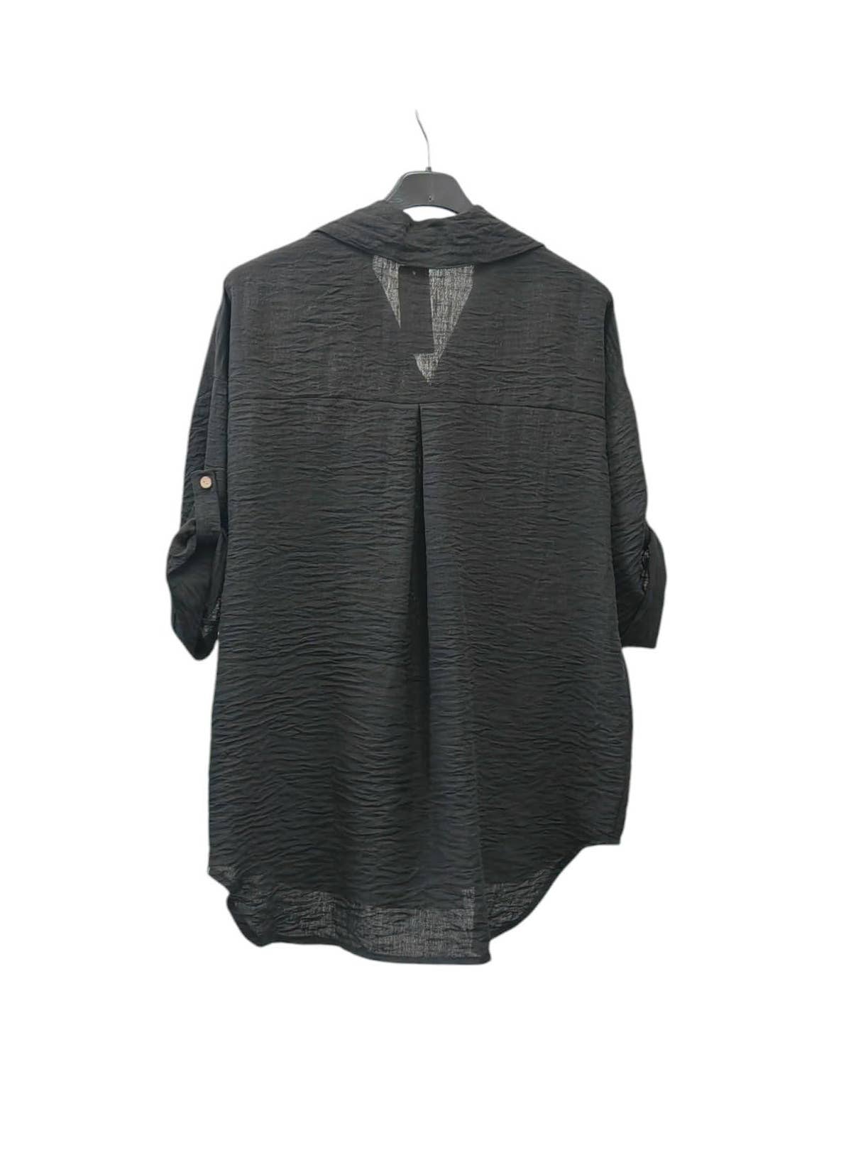 Italian One Size Full Button Linen Shirt Blouse with Pocket