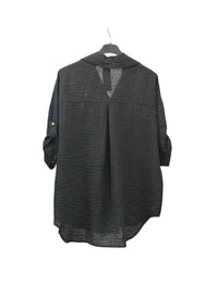 Italian One Size Full Button Linen Shirt Blouse with Pocket