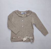 Girls cardigan with frill neck collar, buttons and bow detail - 21605 Camel & Grey Options
