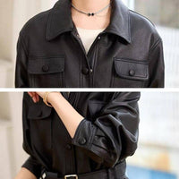 Edgy Faux Leather Belted Jacket in Black