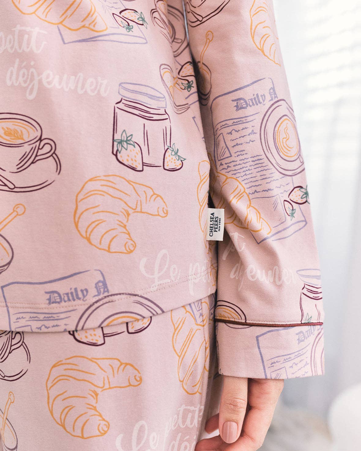 Chelsea Peers - Organic Cotton Breakfast Print Long Pyjama Set - Pink