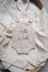 Beige Baby Romper- Hello World Romper