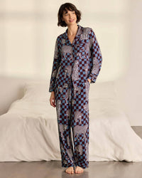 Midnight Checkerboard Leopard Print Long Pyjama Set