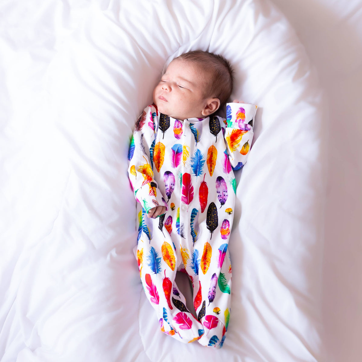 Unisex Baby Cotton Sleepsuit (Onesie) Rainbow Feather Print