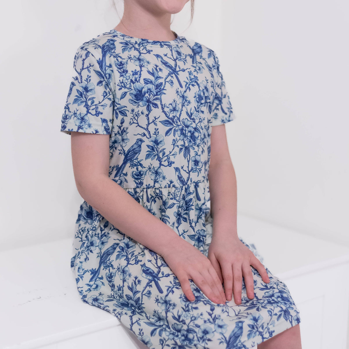 Girls Short Sleeve Cotton Dress - Willow Flower print