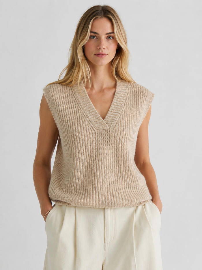 Ribbed V-Neck Knitted Vest