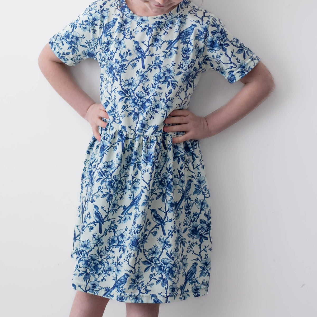 Girls Short Sleeve Cotton Dress - Willow Flower print
