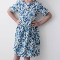 Girls Short Sleeve Cotton Dress - Willow Flower print