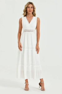 Lace Detail Maxi Dress In White Sleeveless