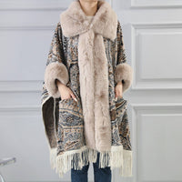 Luxurious Paisley Cape with Faux Fur Collar and Cuffs