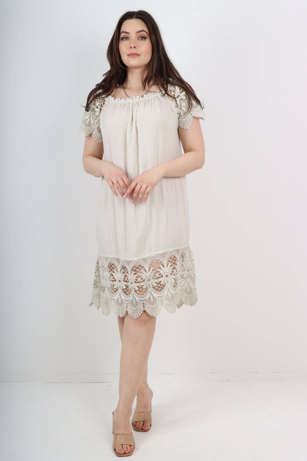 Italian Bardot Crochet Lace Dress – Off Shoulder Summer Style