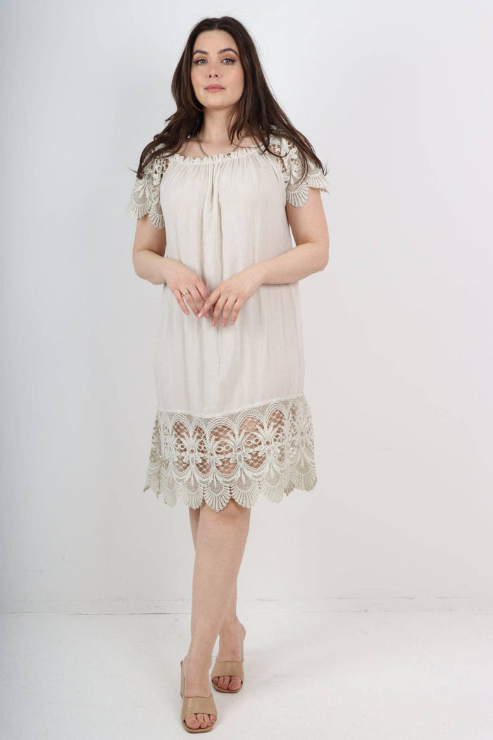 Italian Bardot Crochet Lace Dress – Off Shoulder Summer Style