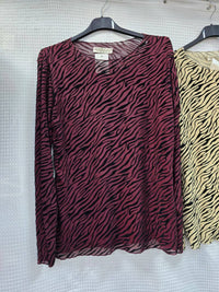 Textured Sheer Zebra Crew Neck Blouse