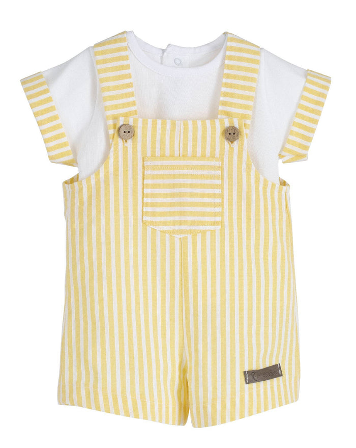 Yellow Candy Stripe Summer Dungaree Outfit